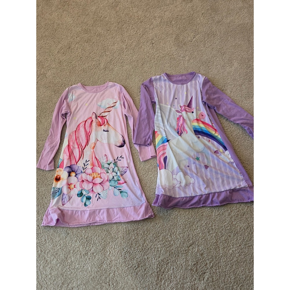 Girls Nightgown XL Purple Pink Unicorn 2 Pack Excellent